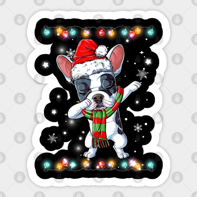 Dabbing French Bulldog Santa Christmas Kids Sticker by Mitsue Kersting